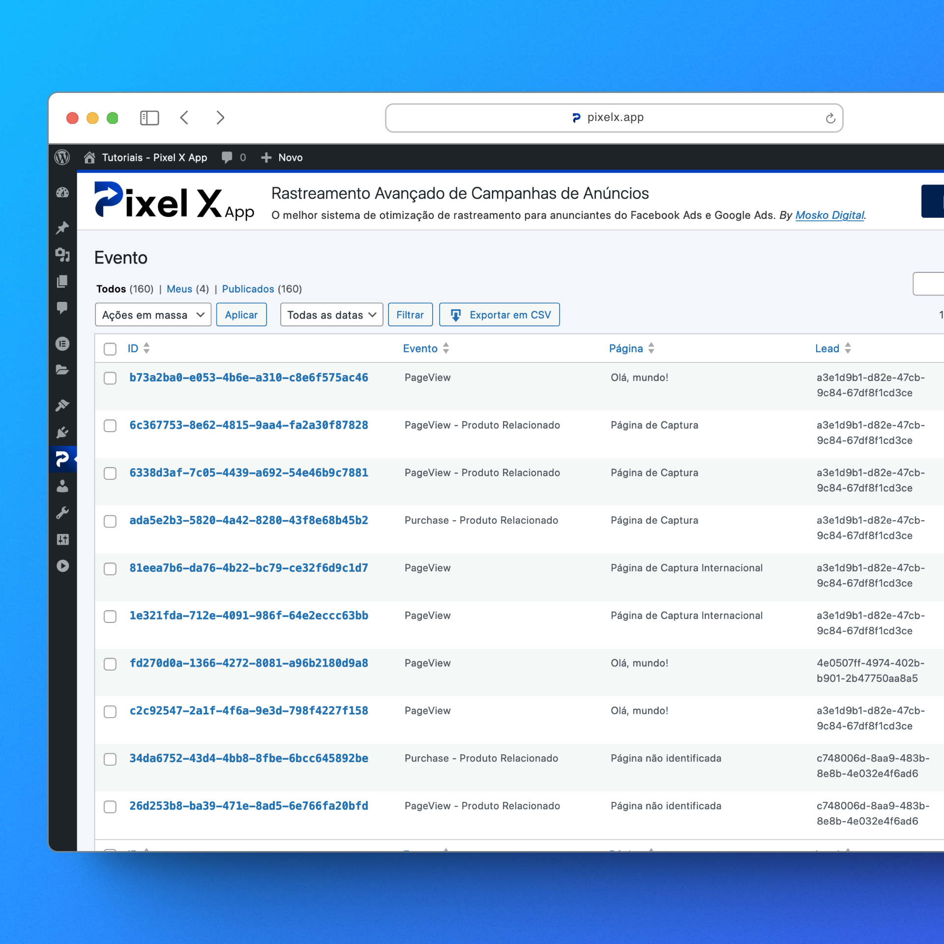 Pixel X App - Rastreamento de Eventos do Lead
